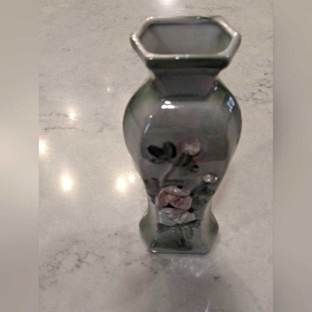 Flowers Vase Decorated Capodimonte Style Flowers 7.5" Unmarked Used
